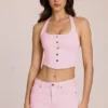 Elowis Denim-Oberteil im Korsettstil mit Neckholder in Blossom Pink Elowis Denim-Oberteil im Korsettstil mit Neckholder in Blossom Pink