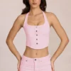 Elowis Denim-Oberteil im Korsettstil mit Neckholder in Blossom Pink Elowis Denim-Oberteil im Korsettstil mit Neckholder in Blossom Pink