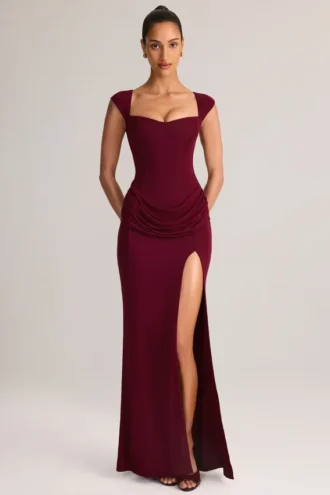 Elva Modal-Maxikleid mit Herzausschnitt und Cowl-Taille in Weinrot