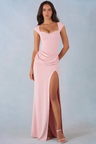 Elva Modal-Maxikleid mit Herzausschnitt und drapiertem Taillenbereich in Blush Pink
