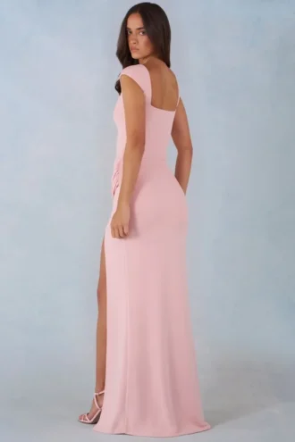 Elva Modal-Maxikleid mit Herzausschnitt und drapiertem Taillenbereich in Blush Pink
