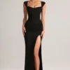 Elva Modal-Maxikleid mit Herzausschnitt und drapiertem Taillenbereich in Schwarz