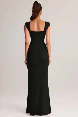 Elva Modal-Maxikleid mit Herzausschnitt und drapiertem Taillenbereich in Schwarz