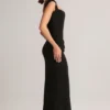 Elva Modal-Maxikleid mit Herzausschnitt und drapiertem Taillenbereich in Schwarz
