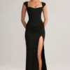Elva Modal-Maxikleid mit Herzausschnitt und drapiertem Taillenbereich in Schwarz
