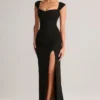 Elva Modal-Maxikleid mit Herzausschnitt und drapiertem Taillenbereich in Schwarz