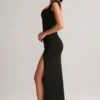 Elva Modal-Maxikleid mit Herzausschnitt und drapiertem Taillenbereich in Schwarz