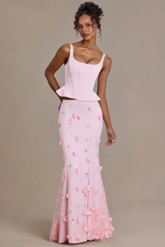 Elvira Premium-Satin-Korsett-Oberteil mit Schnürung in Babyrosa
