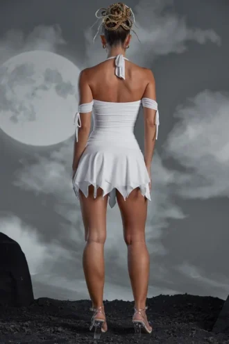Elvyra Minikleid mit Schnürung und Neckholder in Weiß