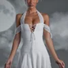 Elvyra Minikleid mit Schnürung und Neckholder in Weiß