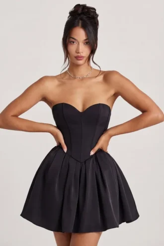 Emeline Korsett-Tüll-Minikleid in Tiefschwarz