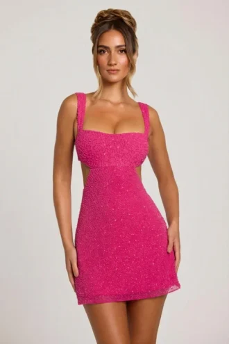 Emilion verziertes Minikleid mit Cut-outs in Fuchsia