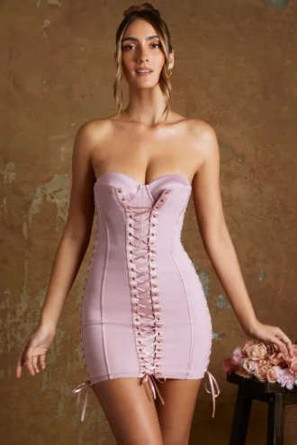 Emira Bandeau-Mikro-Minikleid mit Schnürung in Mauve