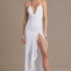 Emmeline Chiffon-Kleid mit Wasserfallausschnitt und offenem Rücken in Weiß