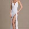 Emmeline Chiffon-Kleid mit Wasserfallausschnitt und offenem Rücken in Weiß