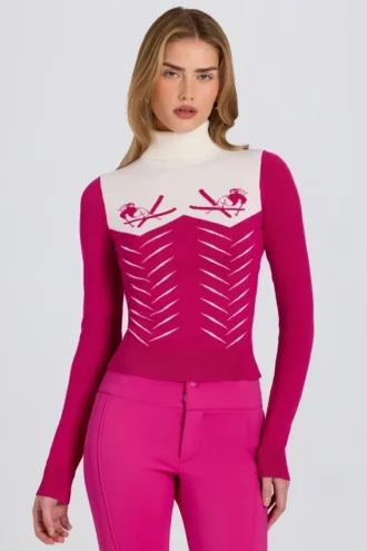 Eng anliegendes Langarm-Oberteil aus Strick in Magenta-Pink