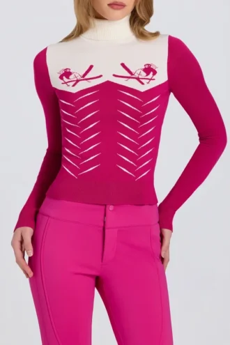 Eng anliegendes Langarm-Oberteil aus Strick in Magenta-Pink