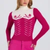 Eng anliegendes Langarm-Oberteil aus Strick in Magenta-Pink Eng anliegendes Langarm-Oberteil aus Strick in Magenta-Pink