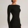 Eska Modal-Minikleid mit U-Ausschnitt, drapiert und langen Ärmeln in Schwarz Eska Modal-Minikleid mit U-Ausschnitt, drapiert und langen Ärmeln in Schwarz