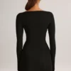Eska Modal-Minikleid mit U-Ausschnitt, drapiert und langen Ärmeln in Schwarz Eska Modal-Minikleid mit U-Ausschnitt, drapiert und langen Ärmeln in Schwarz