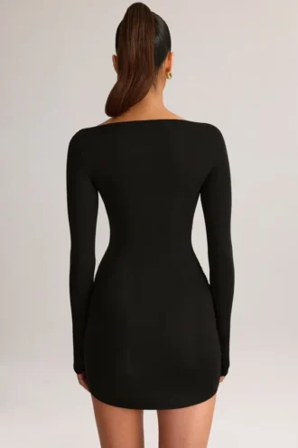 Eska Modal-Minikleid mit U-Ausschnitt, drapiert und langen Ärmeln in Schwarz