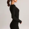 Eska Modal-Minikleid mit U-Ausschnitt, drapiert und langen Ärmeln in Schwarz Eska Modal-Minikleid mit U-Ausschnitt, drapiert und langen Ärmeln in Schwarz