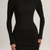 Eska Modal-Minikleid mit U-Ausschnitt, drapiert und langen Ärmeln in Schwarz Eska Modal-Minikleid mit U-Ausschnitt, drapiert und langen Ärmeln in Schwarz