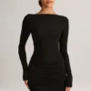 Eska Modal-Minikleid mit U-Ausschnitt, drapiert und langen Ärmeln in Schwarz Eska Modal-Minikleid mit U-Ausschnitt, drapiert und langen Ärmeln in Schwarz