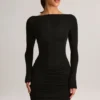 Eska Modal-Minikleid mit U-Ausschnitt, drapiert und langen Ärmeln in Schwarz Eska Modal-Minikleid mit U-Ausschnitt, drapiert und langen Ärmeln in Schwarz