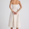 Esmeralda Midaxi-Kleid aus Popeline mit Spitzenbesatz und Biesen in Elfenbein