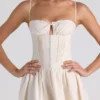 Esmeralda Midaxi-Kleid aus Popeline mit Spitzenbesatz und Biesen in Elfenbein