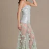 Estella verziertes Tüll-Korsettkleid in Salbeigrün