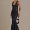 Etoile – Verziertes Plunge-Kleid mit offenem Rücken in Schwarz