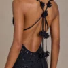 Etoile – Verziertes Plunge-Kleid mit offenem Rücken in Schwarz