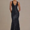 Etoile – Verziertes Plunge-Kleid mit offenem Rücken in Schwarz