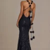 Etoile – Verziertes Plunge-Kleid mit offenem Rücken in Schwarz