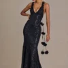 Etoile – Verziertes Plunge-Kleid mit offenem Rücken in Schwarz