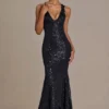 Etoile – Verziertes Plunge-Kleid mit offenem Rücken in Schwarz
