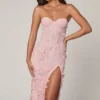 Eudora Schnürkorsett-Midaxi-Kleid mit Schlitz in Zartrosa