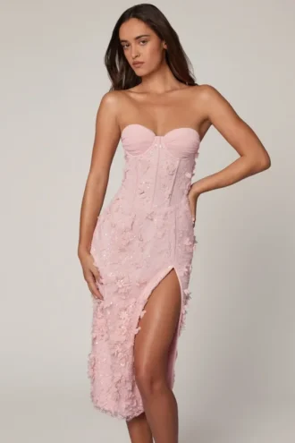 Eudora Schnürkorsett-Midaxi-Kleid mit Schlitz in Zartrosa
