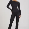 Eulalie Jumpsuit aus geschmeidigem Jersey mit Schleifendetail in Schwarz
