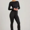 Eulalie Jumpsuit aus geschmeidigem Jersey mit Schleifendetail in Schwarz