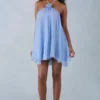 Evania Neckholder-Babydoll-Minikleid mit blauem Polka-Dot-Print