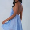 Evania Neckholder-Babydoll-Minikleid mit blauem Polka-Dot-Print