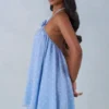 Evania Neckholder-Babydoll-Minikleid mit blauem Polka-Dot-Print
