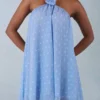 Evania Neckholder-Babydoll-Minikleid mit blauem Polka-Dot-Print