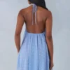 Evania Neckholder-Babydoll-Minikleid mit blauem Polka-Dot-Print