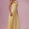 Evelina Jersey-Trägerloses Abendkleid in Buttergelb