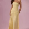 Evelina Jersey-Trägerloses Abendkleid in Buttergelb