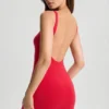 Evie Bodycon-Minikleid mit tiefem Rückenausschnitt in Kirschrot
